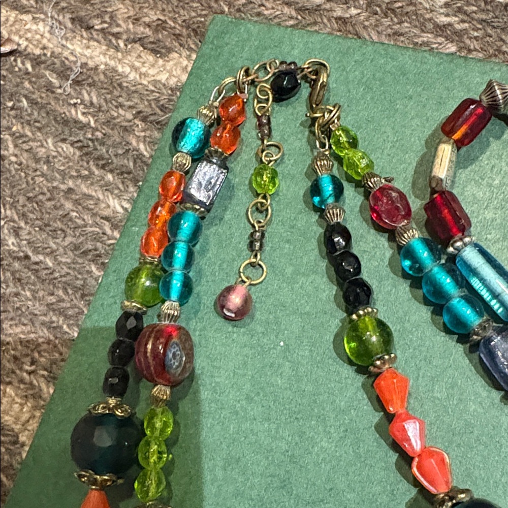 Multicolor Glass Bead Necklace & Bracelet Set - Vibrant Boho Style - Picture 3 of 4